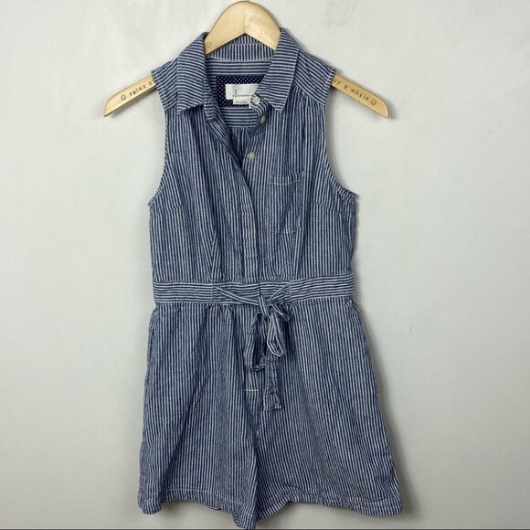 Anthropologie‎ Linen Blue Striped Romper Tie Waist Size 0 Bohemian Playsuit Boho - Picture 10 of 10